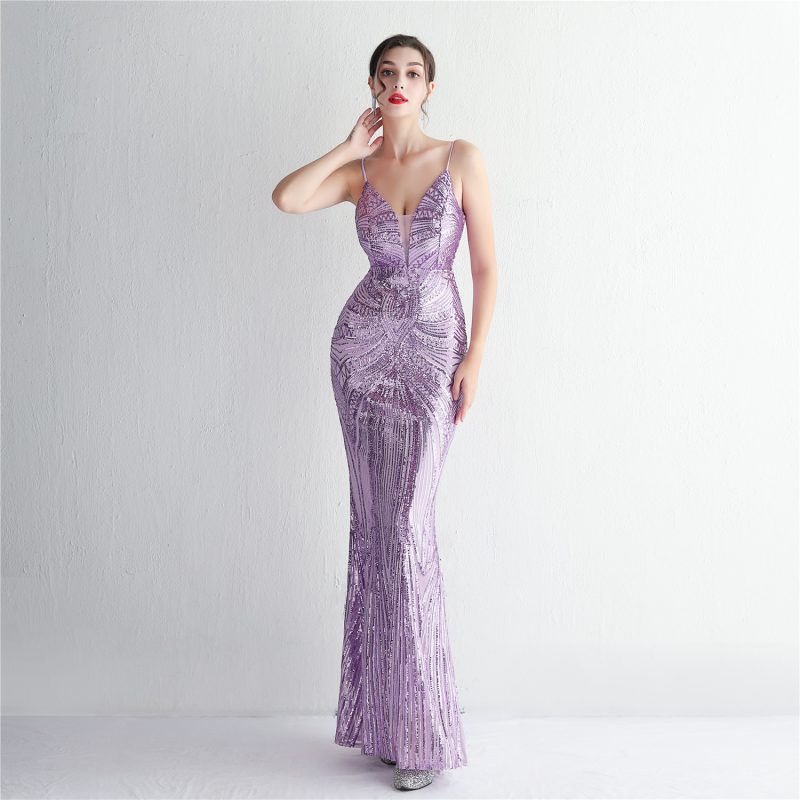 Women's Sequined Dress Long Banquet Slim Fit Evening Dress Elegant