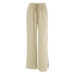 Women's All Matching Khaki Loose All Cotton Sexy Slit Trousers