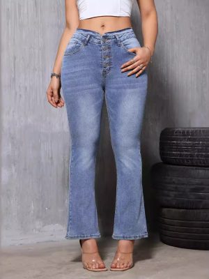 Women's  Boot cut Jeans Women Fashionable Stretch Slim Fit Straight Speaker Trousers