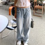 Women's Straight Drooping Worn Looking Washed out Denim Trousers for Women