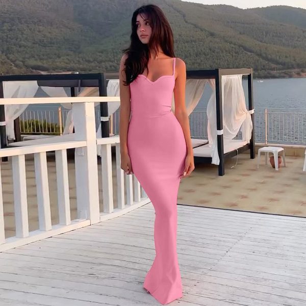 Women's Color Halter High Waist Slim Dress