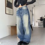 Women's Contrast Color Loose Wide Leg Sexy Low Waist Casual Denim Trousers Summer