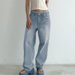 Women's Straight Drooping Worn Looking Washed out Denim Trousers for Women