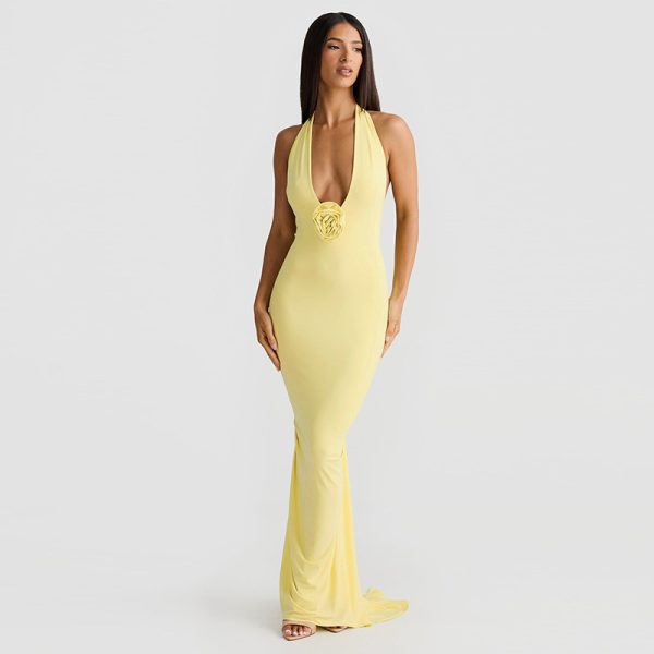 Women's Sexy Big Backless Maxi Dress Sexy Slim Halter Dress