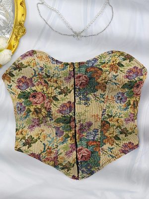 Women's Spicy Girl Vintage Jacquard Chest Boning Corset Breasted Vest Top
