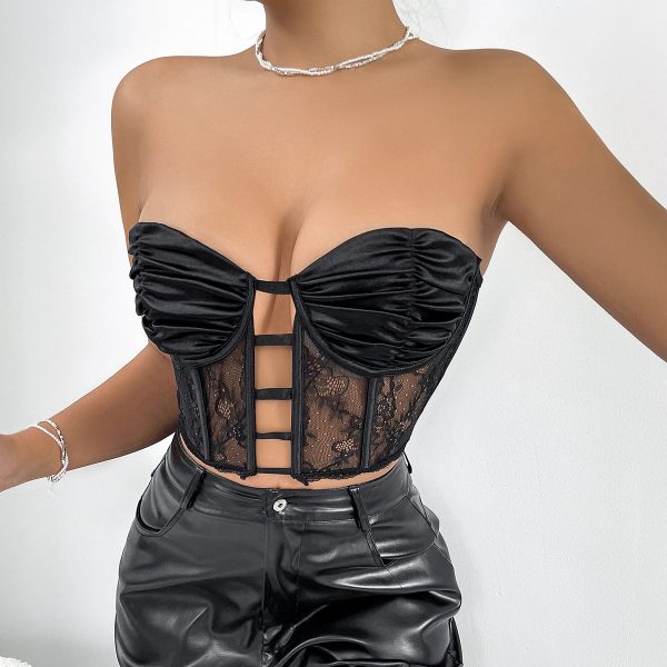 Women's  Chest Pleated Steel Ring Boning Corset Bra Vest