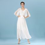 Women's V Neck Half Sleeves Dress Solid Color Midi Dress
