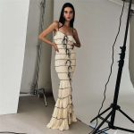 Women's  Pleated Lace Up Waist Trimming Spaghetti Straps Dress