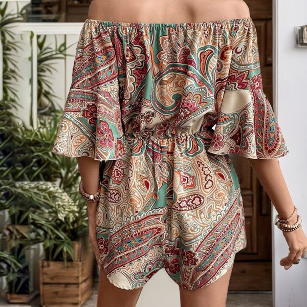 Women's Print Shorts Summer off Shoulder Jumpsuit