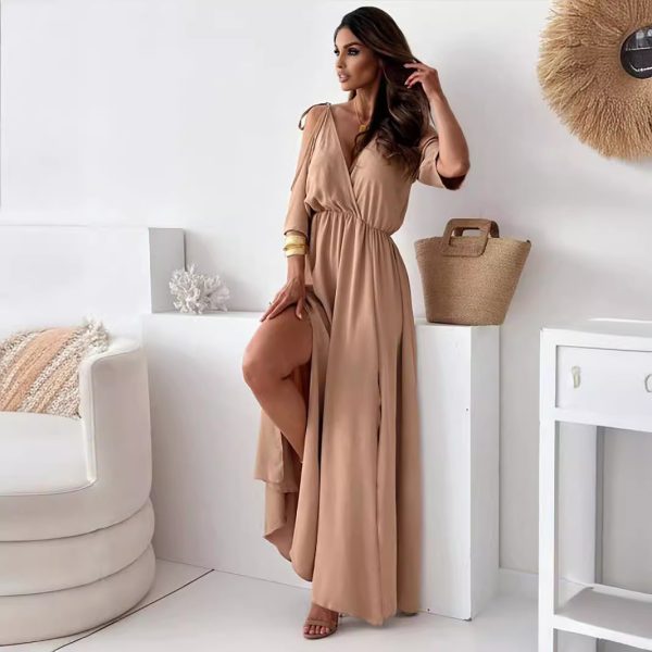 Women's Clothing Solid Color Sexy Sling Half Sleeve Mid Length Dress