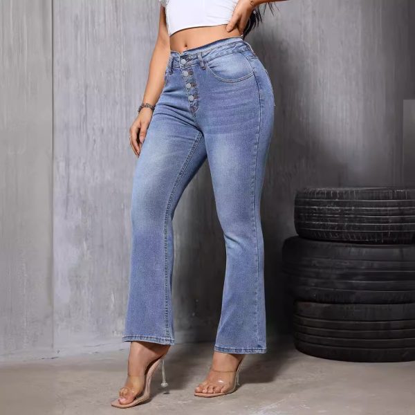 Women's  Boot cut Jeans Women Fashionable Stretch Slim Fit Straight Speaker Trousers