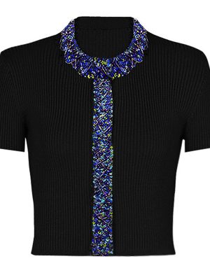 Women's T shirt Neck Bead Knitwear T shirt for Women