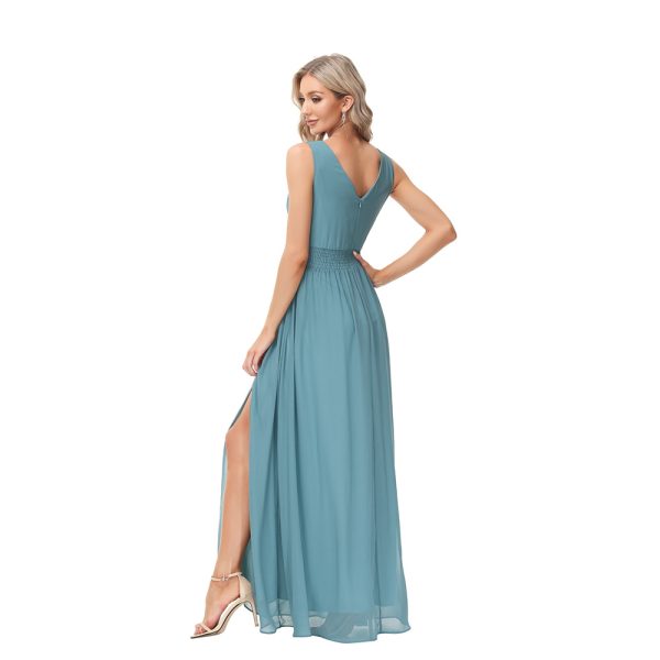 Women's Chiffon Maxi Dress  Sleeveless Swing Evening Dress Split Stretch Waistline Prom Gown