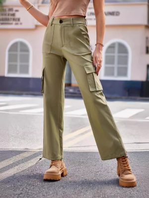 Women's Clothing Casual Loose Multi Pocket Straight  Trousers