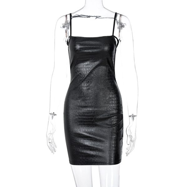 Women's Dress Crocodile Texture Sling Leather Sexy Backless Sheath