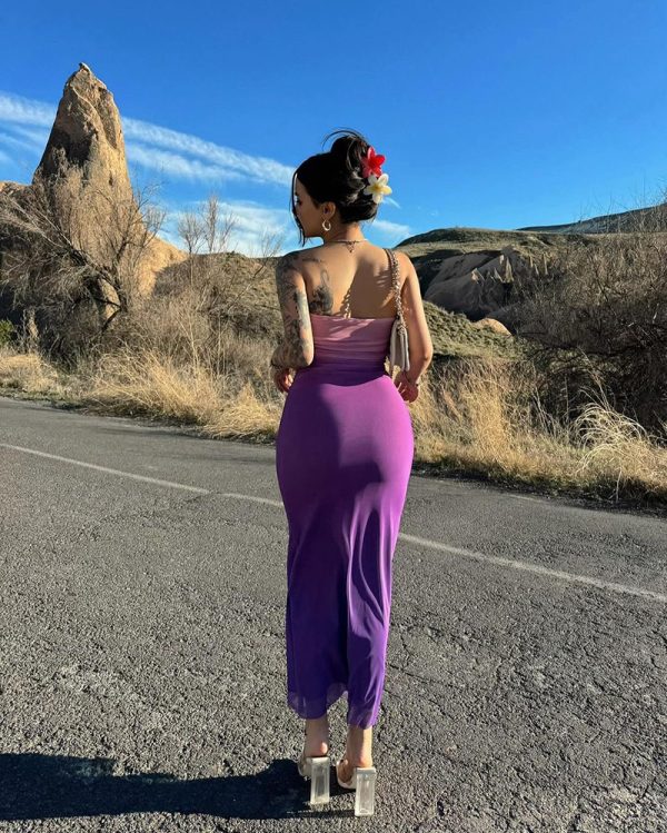 Women's Sexy Tube Top Gradient Color Mid Length One Step Dress