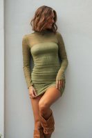 Women's Knitted See through Skinny Sheath Long Sleeved Dress