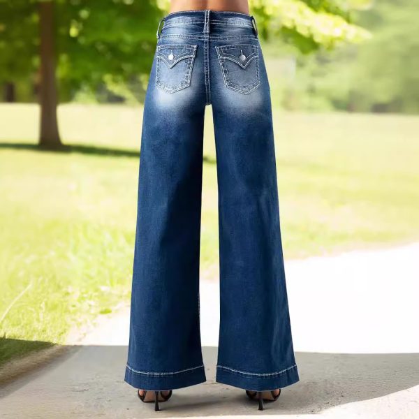 Women's Retro Straight Embroidered Denim Trousers Women Pants