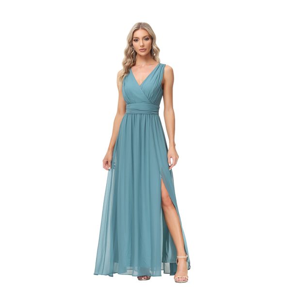 Women's Chiffon Maxi Dress  Sleeveless Swing Evening Dress Split Stretch Waistline Prom Gown