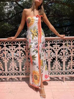 Women's Summer Sexy Split Wrapped Chest Printing Dress Women