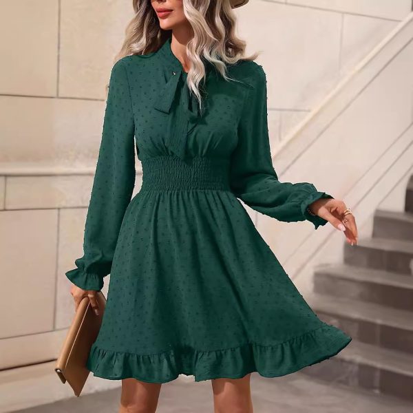 Women's   Solid Color Bow Tie Long Sleeve Dress