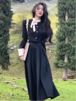 Winter France Vintage Elegant 2 Piece Set Y2k Chic Midi Dress