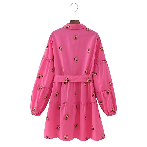 Women's Sleeve Random Embroidered Shirt Dress