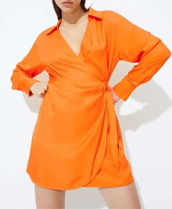 Women's Satin Stomach Blanket Dress Bow Lace up Short Dress