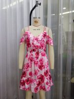 Women's Trendy Rose Print Lace Tube Tops Strap Dress Women
