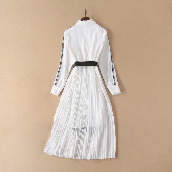 Women's Collar Color Matching Waist Lace Pleated Dress