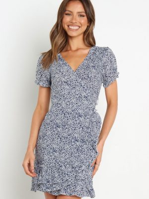 Women's Short sleeved V neck Ruffled Floral Strap Dress