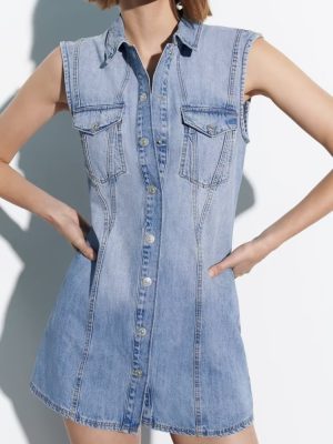 Women's Straight Slim Single Breasted Denim Dress