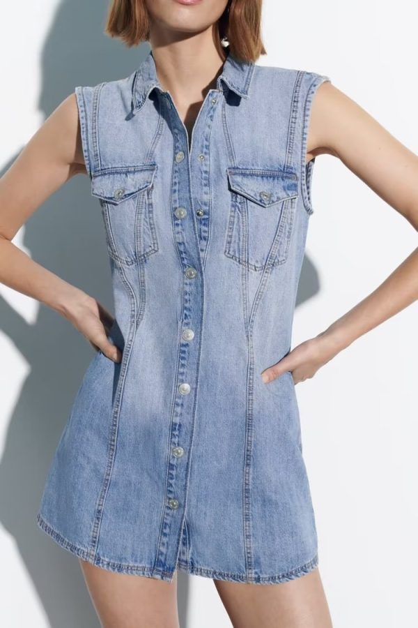 Women's Straight Slim Single Breasted Denim Dress