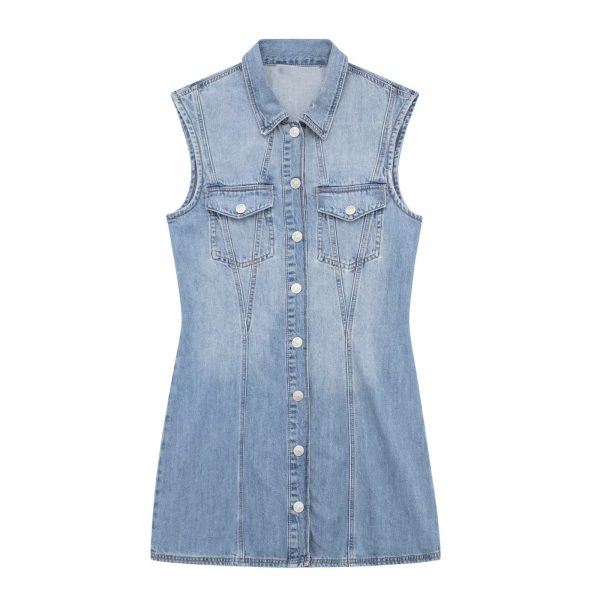 Women's Straight Slim Single Breasted Denim Dress