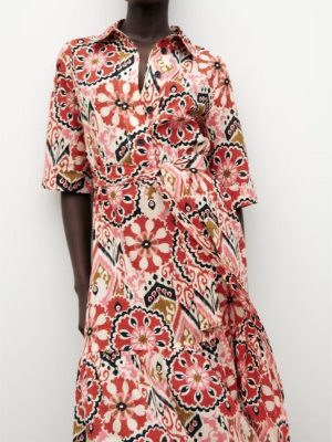 Women's Summer Wind Women with Belt Printed Shirt Dress