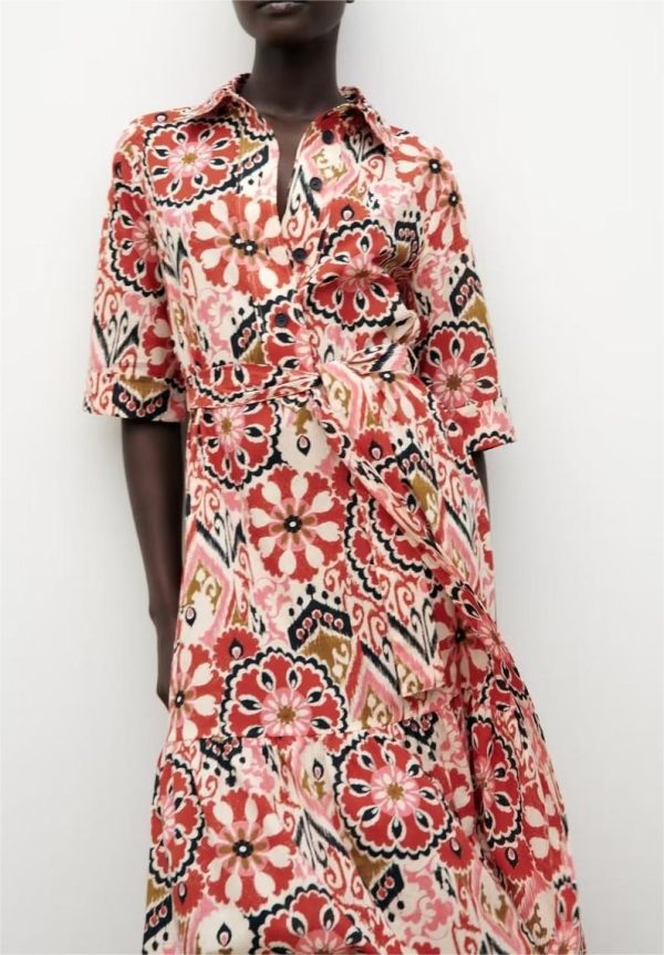 Women's Summer Wind Women with Belt Printed Shirt Dress