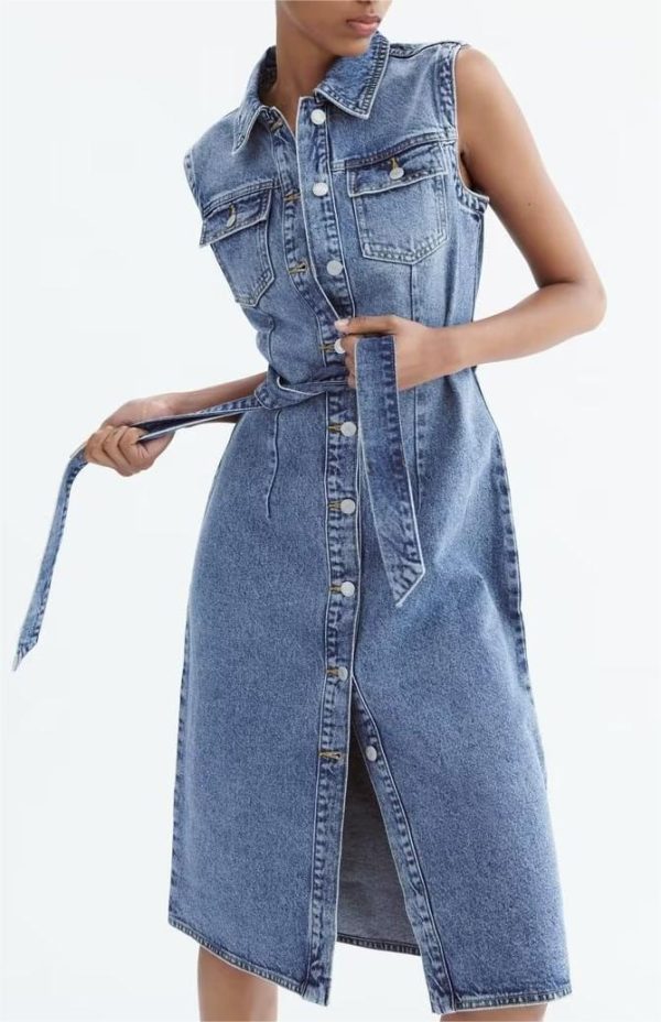 Women's Spring Slim Slimming Sleeveless Denim Dress for Women