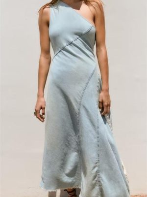 Women's Washed Denim Long Sleeveless Dress