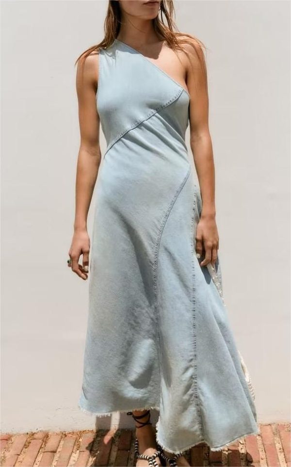 Women's Washed Denim Long Sleeveless Dress