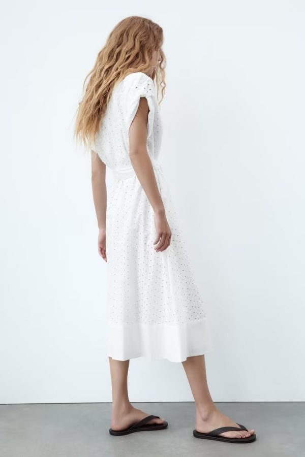 Women's Short Sleeve Embroidered Midi Dress Dress