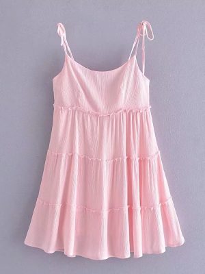 Women's  Clothing Layered Stitching Pink Strap Dress