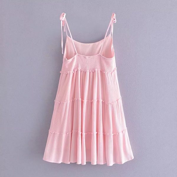 Women's  Clothing Layered Stitching Pink Strap Dress