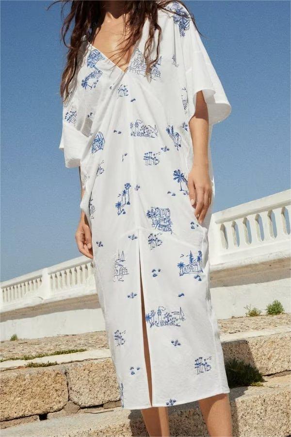 Women's Embroidered Long Shirt Dress