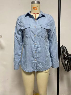 Women's Shirt Autumn Casual Collared Single Breasted Women Long Sleeved Denim