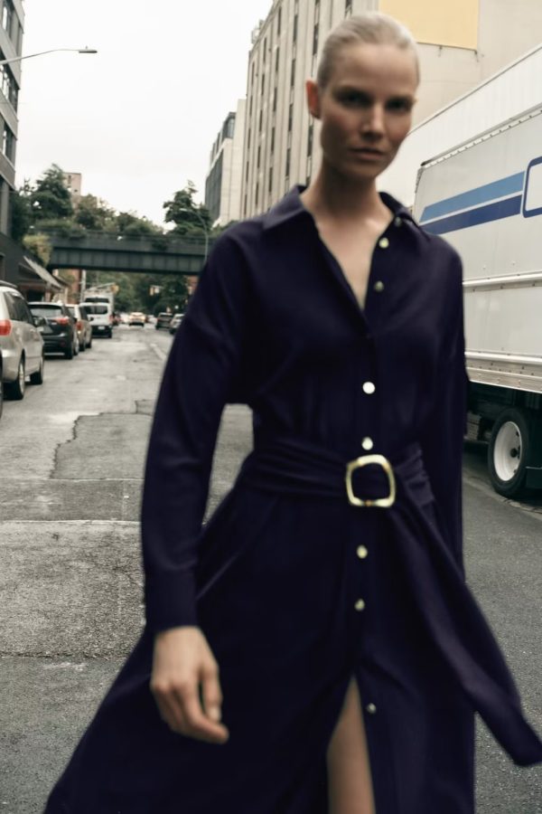 Women's   Street with Belt Midi Shirt Dress