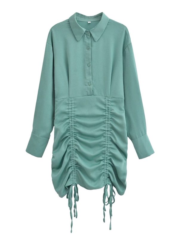 Women's Drawstring Long Sleeve Shirt Dress