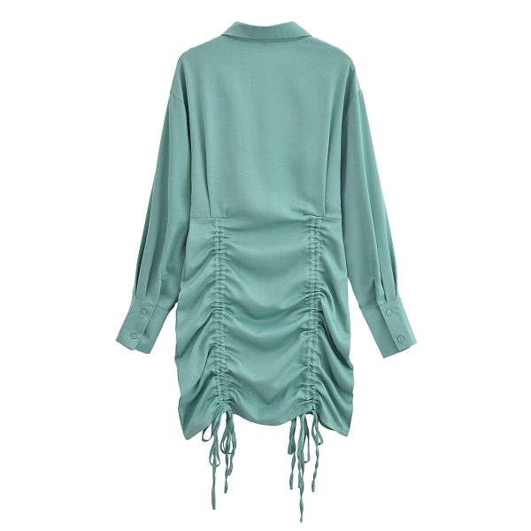 Women's Drawstring Long Sleeve Shirt Dress