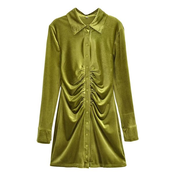 Women's  Slim Fit Slimming Long Sleeve Pleated Shirt Dress