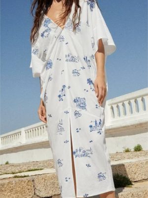 Women's Clothing Embroidered Long Shirt Dress