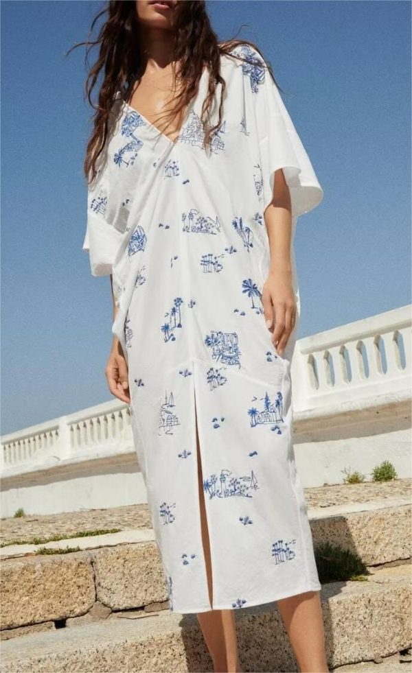 Women's Clothing Embroidered Long Shirt Dress